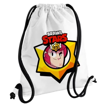 Brawl Stars Colt, Backpack pouch GYMBAG white, with pocket (40x48cm) & thick cords
