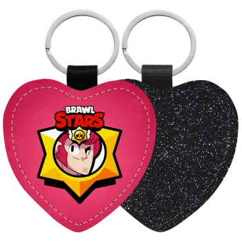 Brawl Stars Colt, Μπρελόκ PU δερμάτινο glitter καρδιά ΜΑΥΡΟ