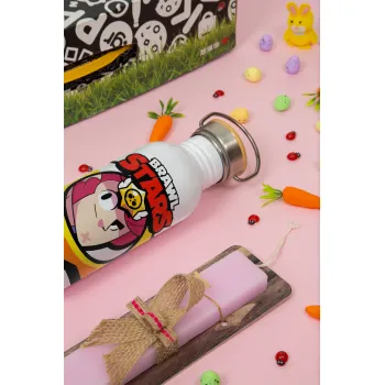 Brawl Stars Colt, Easter Set, SS Metallic water bottle (620ml, stainless steel) & scented flat Easter candle (30cm) (PINK)