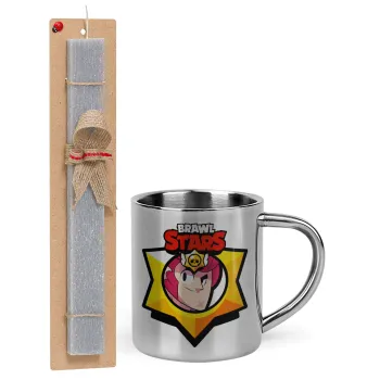 Brawl Stars Colt, Easter Set, metallic thermal cup (300ml) & Easter aromatic flat candle (30cm) (GRAY)