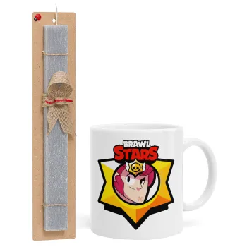 Brawl Stars Colt, Πασχαλινή Λαμπάδα με Κούπα κεραμική (330ml) & κερί αρωματικό πλακέ (30cm) (ΓΚΡΙ)