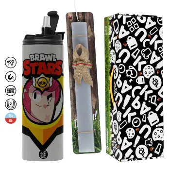 Brawl Stars Colt, Easter candle with Grey Tumbler Thermo 600ml & aromatic flat candle (30cm) (GREY)