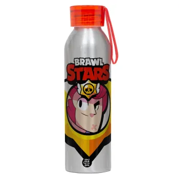 Brawl Stars Colt, Αλουμινένιο Αθλητικό Μπουκάλι 650ml – Ασημί με Κόκκινο Καπάκι και Λουράκι Σιλικόνης