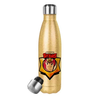 Brawl Stars Colt, Glitter gold stainless steel thermos bottle, double-walled, 500ml