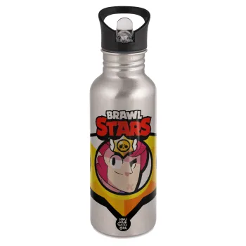 Brawl Stars Colt, Παγούρι νερού Ασημένιο με καλαμάκι, ανοξείδωτο ατσάλι 600ml