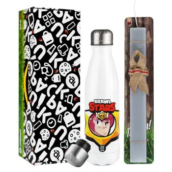 Brawl Stars Colt, Easter candle, metallic white thermos bottle (500ml) & aromatic flat candle (30cm) (GRAY)