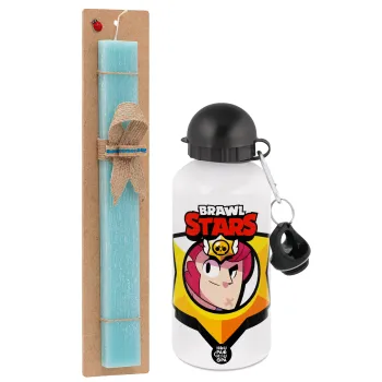 Brawl Stars Colt, Easter Set, metallic aluminum water bottle (500ml) & scented flat candle (30cm) (TURQUOISE)