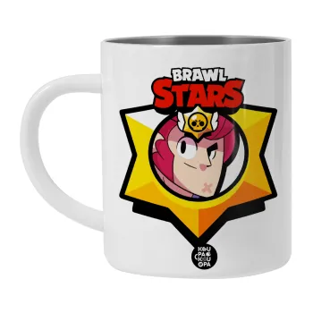 Brawl Stars Colt, Λευκή Ανοξείδωτη Μεταλλική Κούπα 450ml - Διπλού Τοιχώματος 