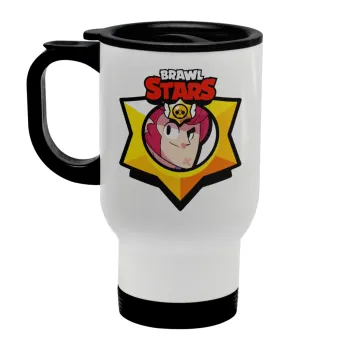 Brawl Stars Colt, Stainless steel travel mug with lid, double wall white 450ml