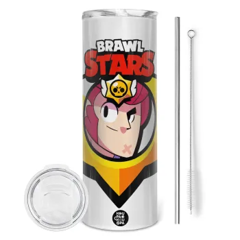 Brawl Stars Colt, Tumbler ποτήρι θερμό από ανοξείδωτο ατσάλι 600ml, με μεταλλικό καλαμάκι & βούρτσα καθαρισμού