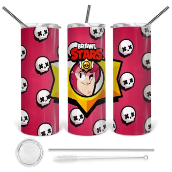 Brawl Stars Colt, Tumbler ποτήρι θερμό από ανοξείδωτο ατσάλι 600ml, με μεταλλικό καλαμάκι & βούρτσα καθαρισμού