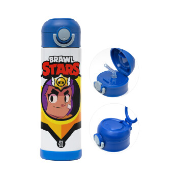 Brawl Stars Shelly, Children's hot water bottle, stainless steel, with safety straw, BLUE (500ml)