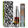 Easter Set, metallic stainless thermos flask (500ml) & scented flat Easter candle (30cm) (GRAY)