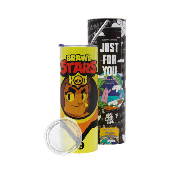 Brawl Stars Shelly, Neon Yellow Travel Tumbler, with metal straw (Stainless steel 304 Food grade, BPA free, 600ml)