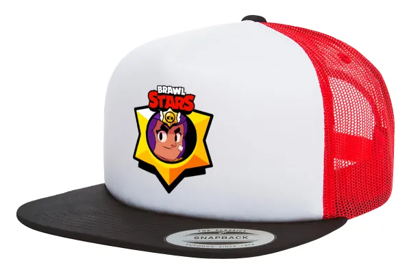 Brawl Stars Shelly — Adult Foam Flat Snapback with Mesh Black-White-Red (POLYESTER, ADULT, UNISEX, ONE SIZE)