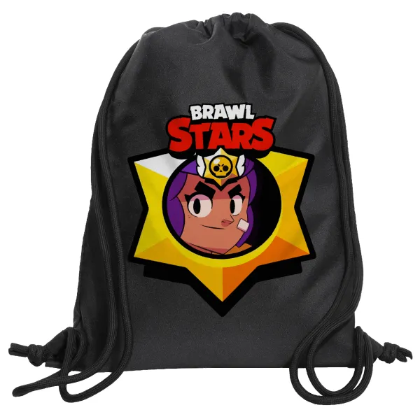 Brawl Stars Shelly — Τσάντα πλάτης πουγκί GYMBAG Μαύρη, με τσέπη (40x48cm) & χονδρά κορδόνια