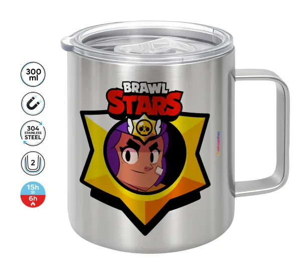 Brawl Stars Shelly — Κούπα Ανοξείδωτη διπλού τοιχώματος 300ml με καπάκι διατήρησης θερμοκρασίας