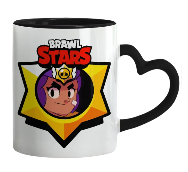 Brawl Stars Shelly — Mug heart black handle, ceramic, 330ml