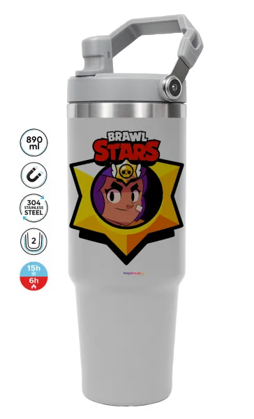 Brawl Stars Shelly — ΓΚΡΙ Travel Tumbler Θερμός με χερούλι και καλαμάκι 890ml