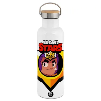 Brawl Stars Shelly, Stainless steel White with wooden lid (bamboo), double wall, 750ml