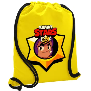 Brawl Stars Shelly, Τσάντα πλάτης πουγκί GYMBAG Κίτρινη, με τσέπη (40x48cm) & χονδρά κορδόνια