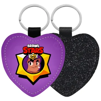 Brawl Stars Shelly, Μπρελόκ PU δερμάτινο glitter καρδιά ΜΑΥΡΟ