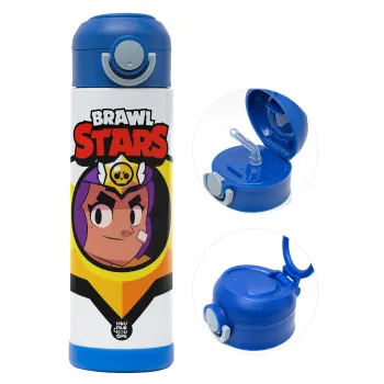 Brawl Stars Shelly, Παιδικό παγούρι θερμό, ανοξείδωτο, με καλαμάκι ασφαλείας, ΜΠΛΕ (500ml)