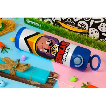 Brawl Stars Shelly, Easter candle, Childrens hot water bottle, stainless steel, with safety straw, BLUE (500ml)