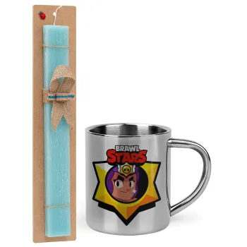 Brawl Stars Shelly, Πασχαλινή Λαμπάδα με μεταλλική κούπα θερμό (300ml) & κερί αρωματικό πλακέ (30cm) (ΤΙΡΚΟΥΑΖ)
