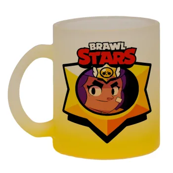 Brawl Stars Shelly, Κούπα γυάλινη δίχρωμη με βάση το κίτρινο ματ, 330ml