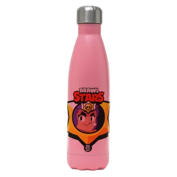 Brawl Stars Shelly, Metal mug thermos Pink Mat (Stainless steel), double wall, 500ml
