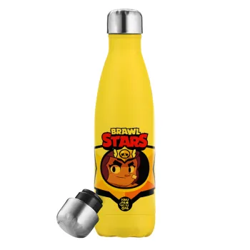 Brawl Stars Shelly, Μεταλλικό παγούρι θερμός Κίτρινος (Stainless steel), διπλού τοιχώματος, 500ml