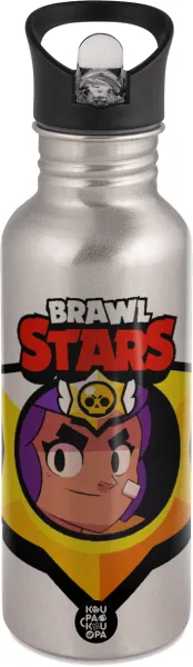 Brawl Stars Shelly — Water bottle Silver with straw, stainless steel 600ml