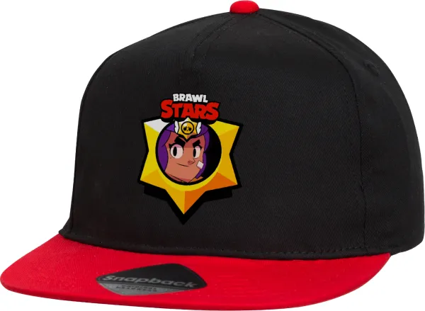 Brawl Stars Shelly — Flat Snapback Hat, Black/Red (100% COTTON, UNISEX, ONE SIZE)
