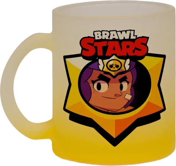 Brawl Stars Shelly — Two-tone glass mug with matte yellow base, 330ml