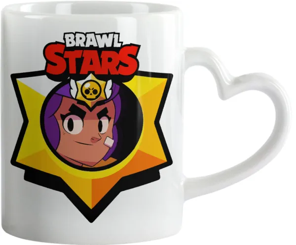 Brawl Stars Shelly — Κούπα καρδιά χερούλι λευκή, κεραμική, 330ml