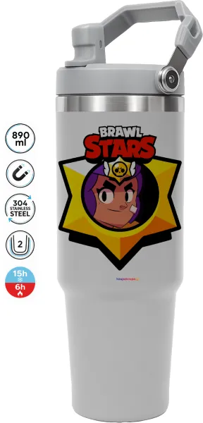 Brawl Stars Shelly — GREY Travel Tumbler with Handle 890ml