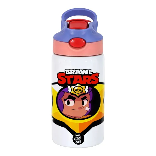 Brawl Stars Shelly — Παιδικό παγούρι θερμό, ανοξείδωτο, με καλαμάκι ασφαλείας, ροζ/μωβ (350ml)
