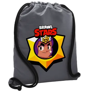 Brawl Stars Shelly, Τσάντα πλάτης πουγκί GYMBAG ΓΚΡΙ, με τσέπη (40x48cm) & χονδρά κορδόνια