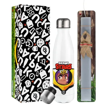 Brawl Stars Shelly, Easter candle, metallic white thermos bottle (500ml) & aromatic flat candle (30cm) (GRAY)