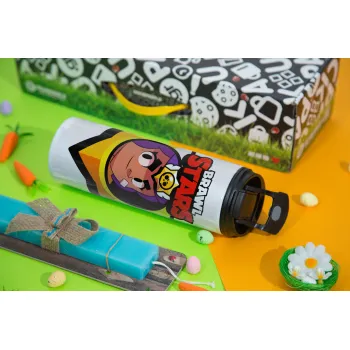 Brawl Stars Shelly, Πασχαλινή Λαμπάδα με Travel Tumbler θερμό με διπλό καπάκι (600ml, BPA free) & κερί αρωματικό πλακέ (30cm) (ΤΙΡΚΟΥΑΖ)