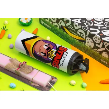 Brawl Stars Shelly, Πασχαλινή Λαμπάδα με Travel Tumbler θερμό με διπλό καπάκι (600ml, BPA free) & κερί αρωματικό πλακέ (30cm) (ΡΟΖ)