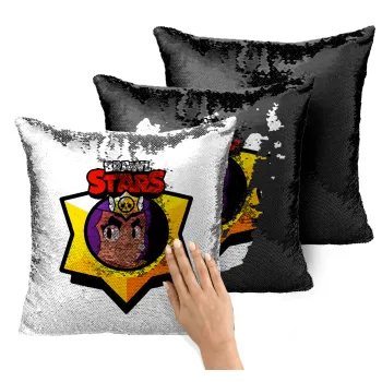 Brawl Stars Shelly, Μαξιλάρι καναπέ Μαγικό Μαύρο με πούλιες 40x40cm περιέχεται το γέμισμα