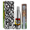 Easter Set, metallic stainless thermos flask (500ml) & scented flat Easter candle (30cm) (GRAY)
