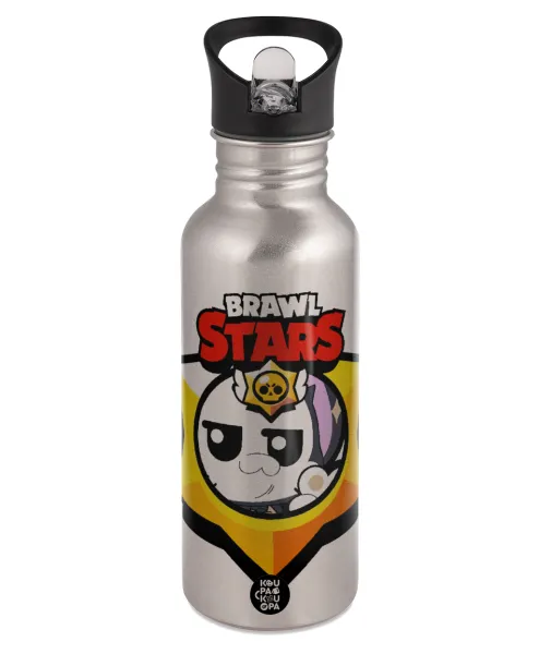 Brawl Stars Kit — Παγούρι νερού Ασημένιο με καλαμάκι, ανοξείδωτο ατσάλι 600ml