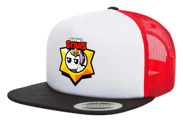 Brawl Stars Kit — Adult Foam Flat Snapback with Mesh Black-White-Red (POLYESTER, ADULT, UNISEX, ONE SIZE)