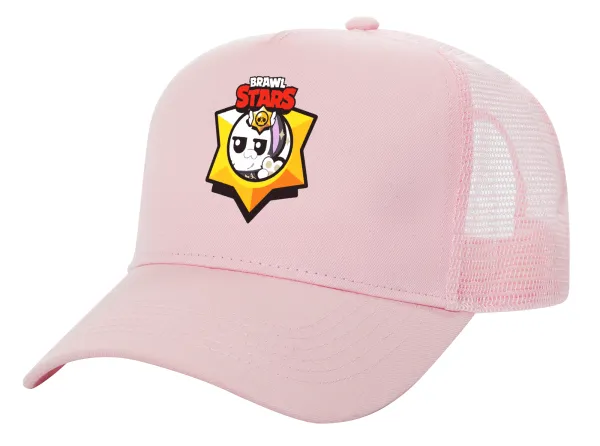 Brawl Stars Kit — Structured Trucker Children's Hat, with Mesh, PINK (100% COTTON, CHILDREN'S, UNISEX, ONE SIZE)
