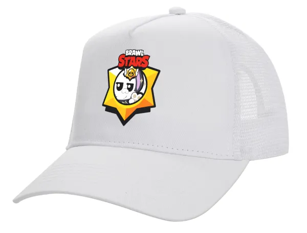 Brawl Stars Kit — Structured Trucker Adult Hat, with Mesh, WHITE (100% COTTON, ADULT, UNISEX, ONE SIZE)
