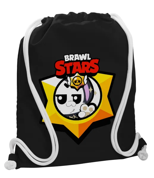 Brawl Stars Kit — Backpack pouch GYMBAG Black, with pocket (40x48cm) & thick white cords