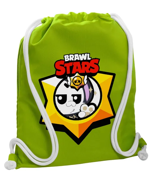 Brawl Stars Kit — Backpack bag GYMBAG LIME GREEN, with pocket (40x48cm) & thick cords